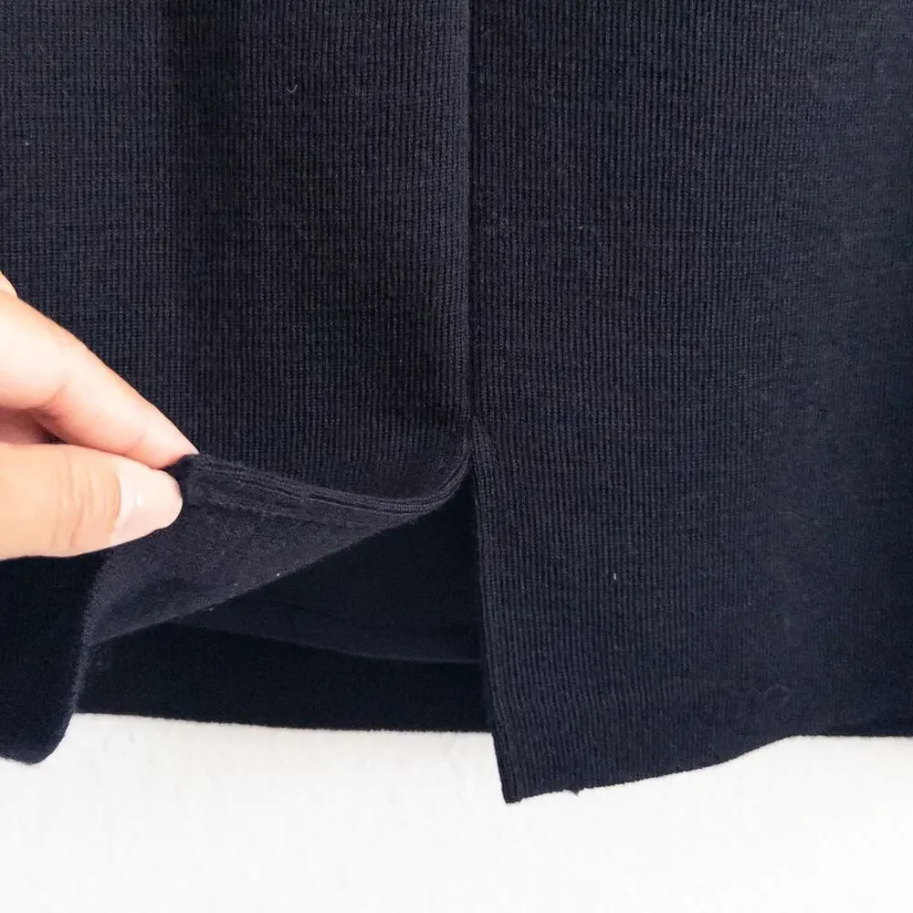Saint James Black Knit Pure New Wool Pencil Skirt Size 14 Made In France Vintage